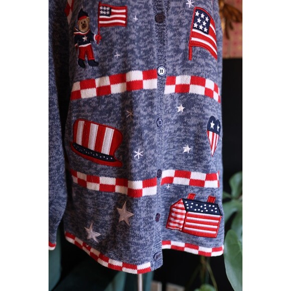 Vintage Americana Flag Red White & Blue Patriotic Inauguration Cardigan Sweater - Picture 8 of 12